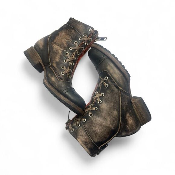 Freebird by Steven Liverpool 7 Brown Leather Lace Up Combat Boots Red Zip Women’ - Picture 7 of 11